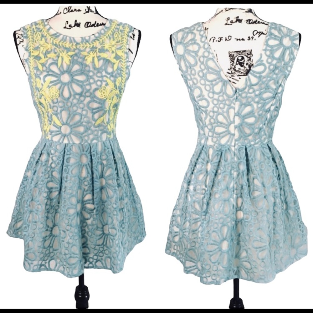 English Rose - Sleeveless Embroidered Fit & Flare Dress - S